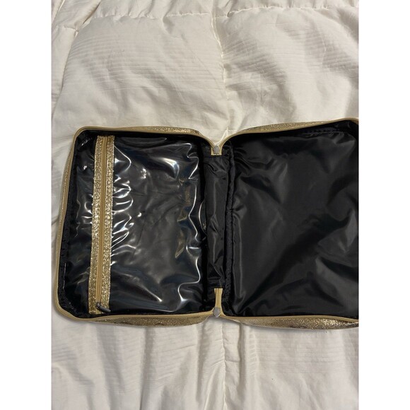 Pretty 3 Piece Make-up Bag Set Gold Glittery Pouch Cosmetic - Picture 15 of 16